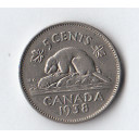 1938 - CANADA 5 Cents Nickel Castoro circolato